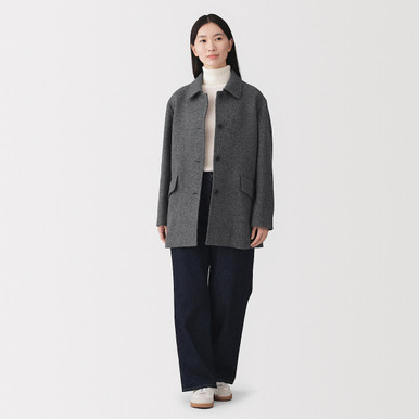 MUJI | Damen-Midimantel aus Tweed mit recyceltem Wollanteil - Grau XS