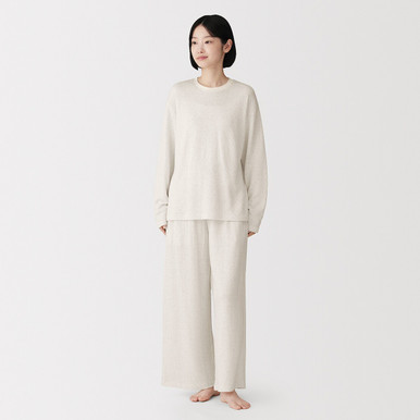MUJI | Damen-Loungewear-Set aus Doppelstrick mit langen Ärmeln Babyrosa M