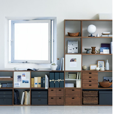 MUJI | Stapelbares Regal Zusatzmodul mit 2 Fächern, breit, Walnuss