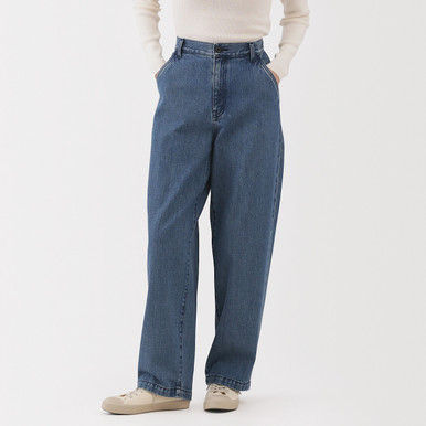 Muji Damen Muji | Denim‐Jeans Aus Kapok‐Mischgewebe Mit Weiter Beinform