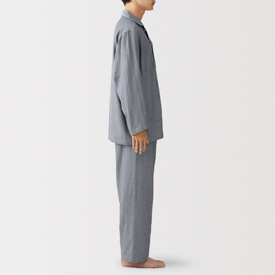 MUJI | Herren Pyjama aus Baumwolle mit langen Ärmeln Marine Gestreift XS