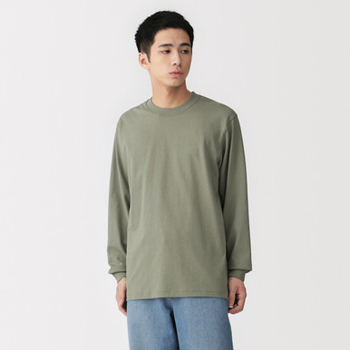MUJI | Herren Longsleeve aus dicker Baumwolle Rauchgrün S