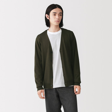 MUJI | Herren‐Strickjacke mit V‐Ausschnitt aus feiner Wolle Dunkelmarine XS