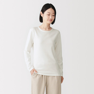 MUJI | Damen Longsleeve T‐Shirt mit Crew‐Ausschnitt aus Warme, dicke Baumwolle Mittelgrau S