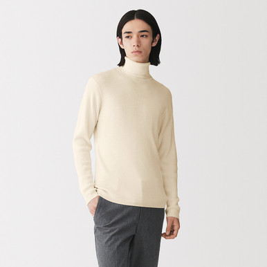 MUJI | Rollkragenpullover aus Wolle mit Rippstrickmuster Mittelgrau XS
