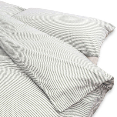 MUJI | Bettbezug aus gewaschener Baumwolle, Double, Gestreift Hellgrün Queen