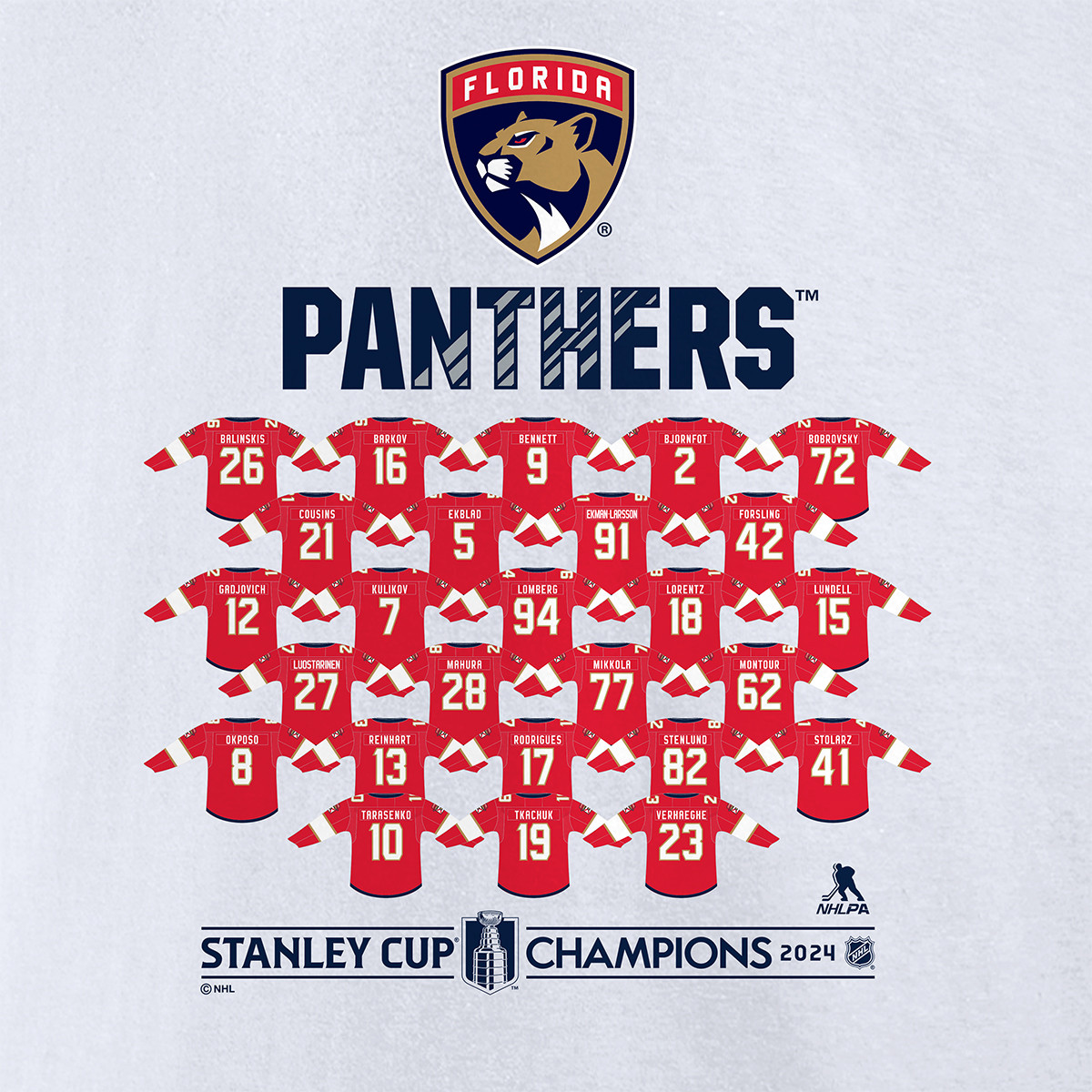 Florida Panthers 2024 Stanley Cup Champions Jersey Roster T-Shirt
