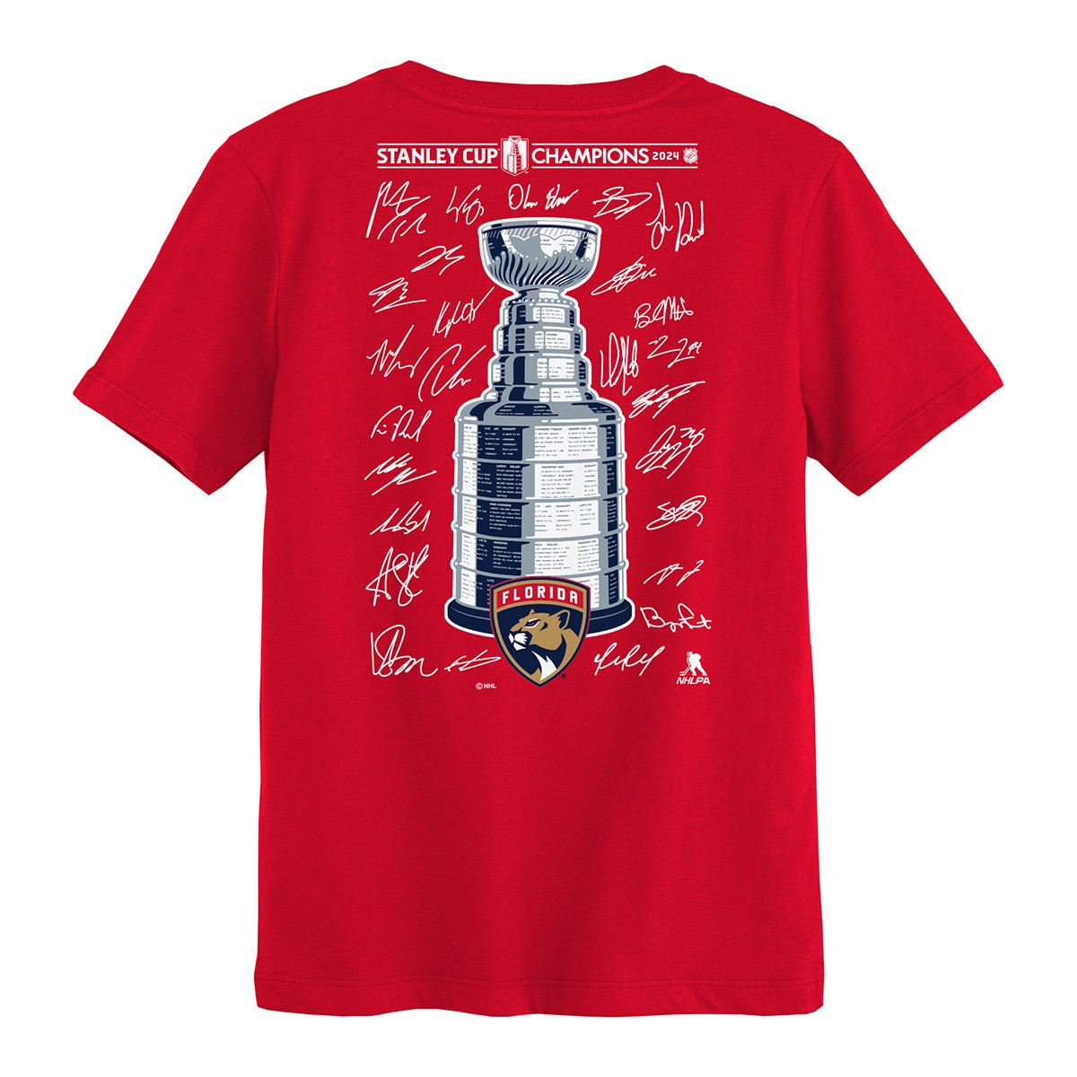 Florida Panthers Juvenile 2024 Stanley Cup Champions Signature Roster T-Shirt