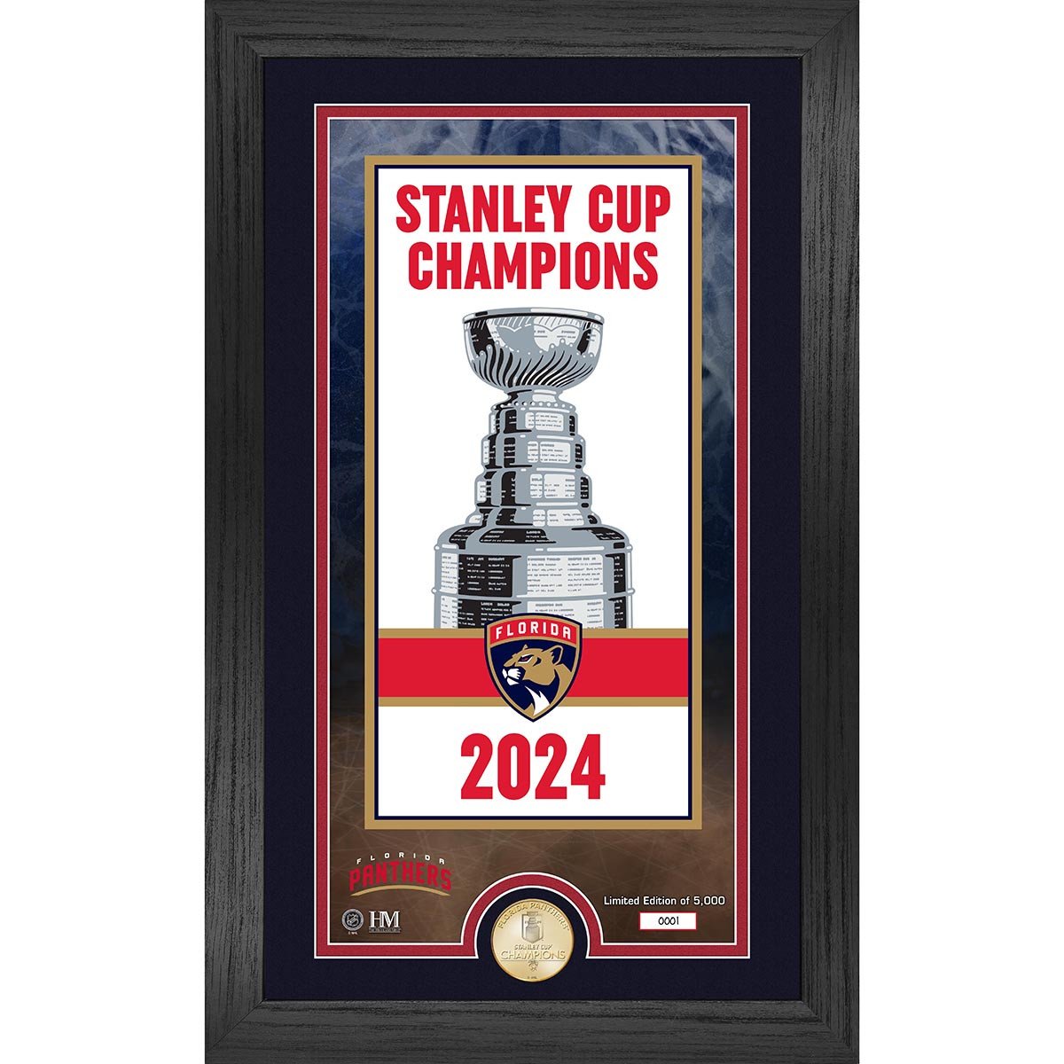 Florida Panthers 2024 Stanley Cup Champions Banner Raising  Photo Mint  Framed Collectible