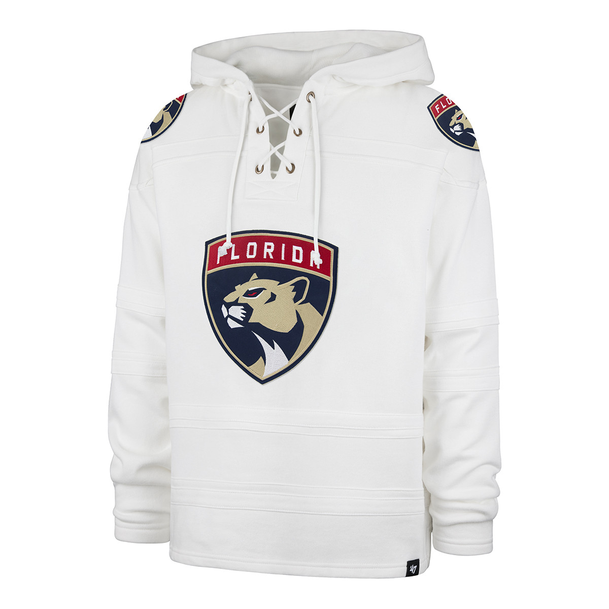 Florida Panthers White Shield Lacer Hooded Sweatshirt - FLA TEAM SHOP