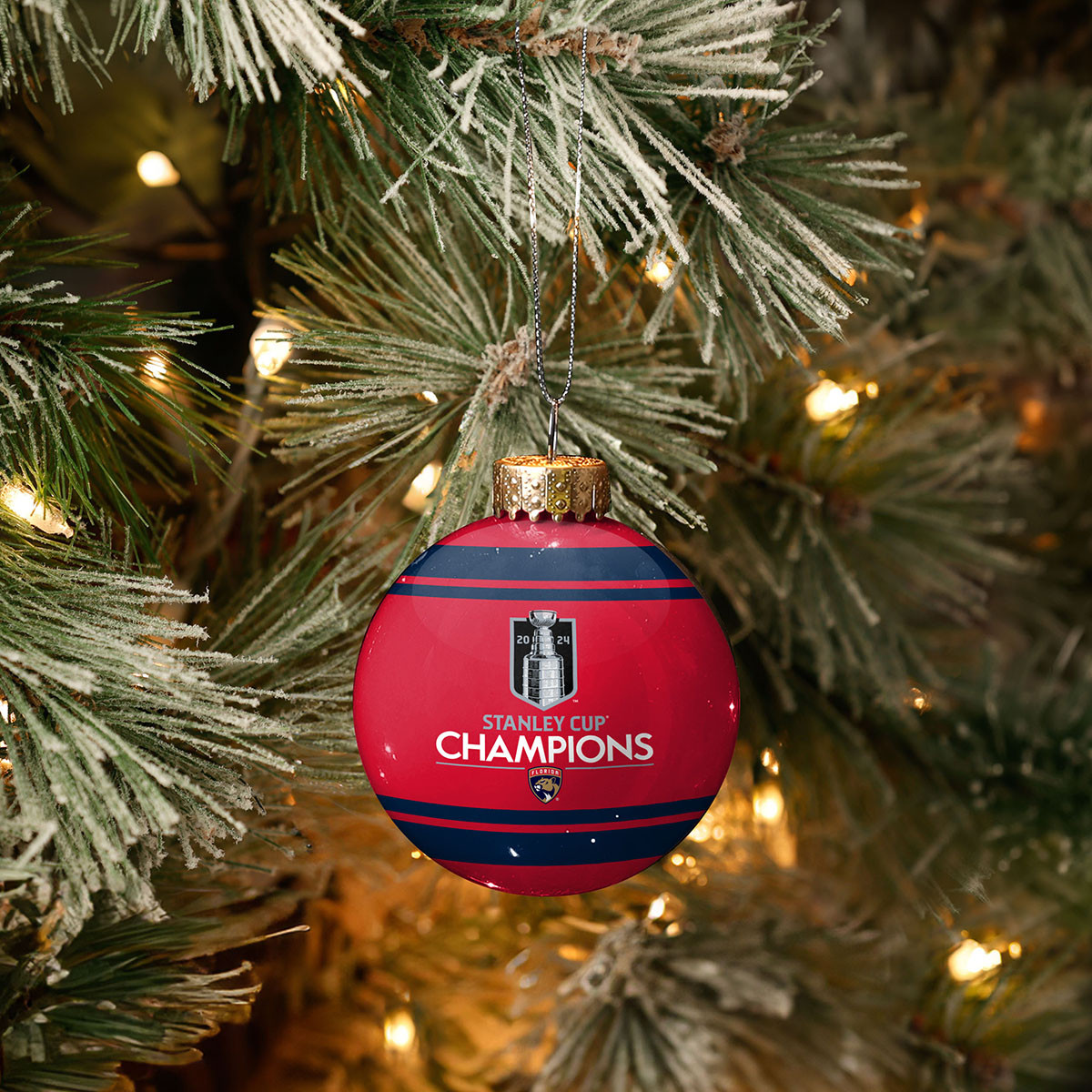 Florida Panthers 2024 Stanley Cup Champions Glass Ball Ornament