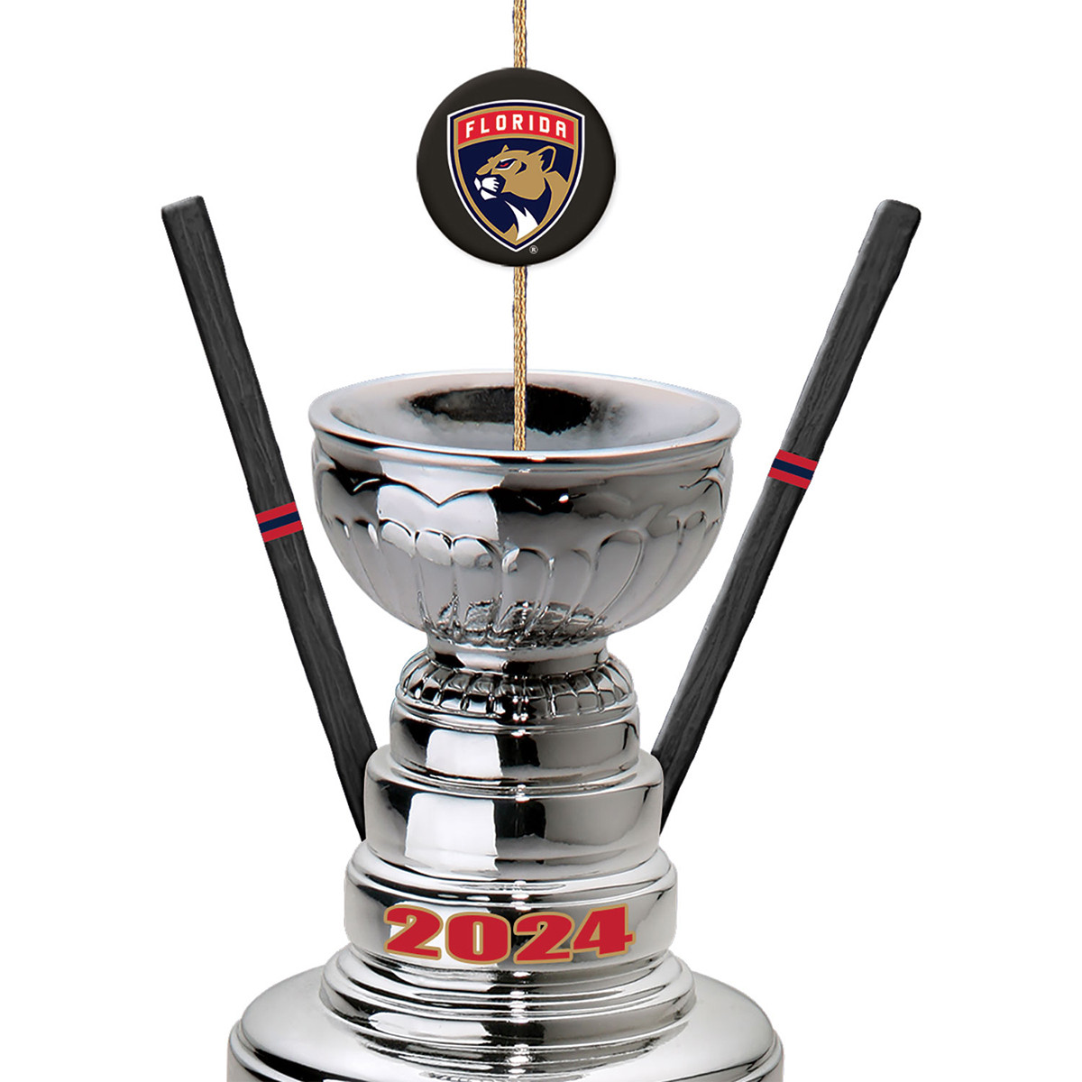 Florida Panthers 2024 Stanley Cup Champions Trophy & Sticks Ornament