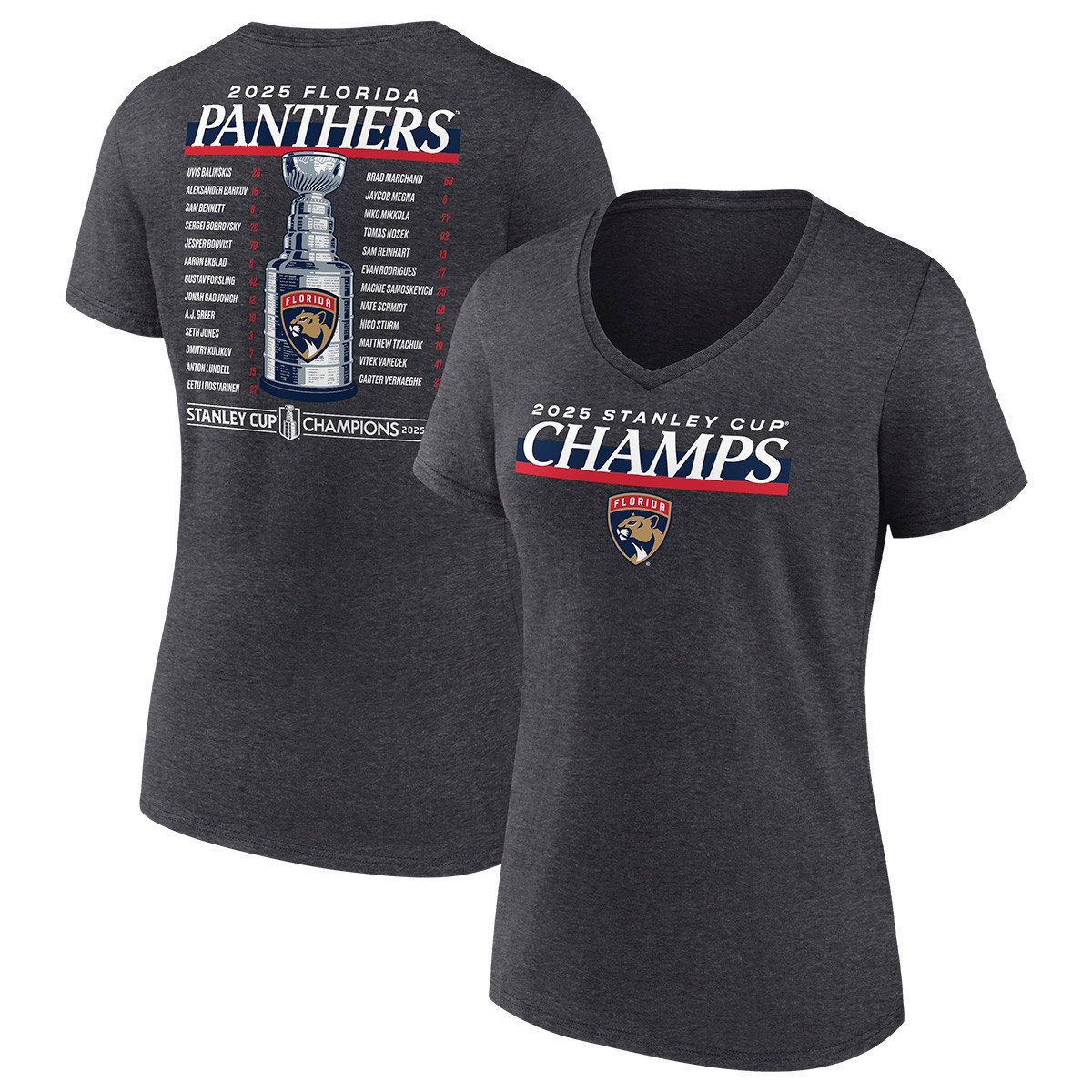 Florida Panthers Women's 2025 Stanley Cup Champions Give and Go Roster T-Shirt