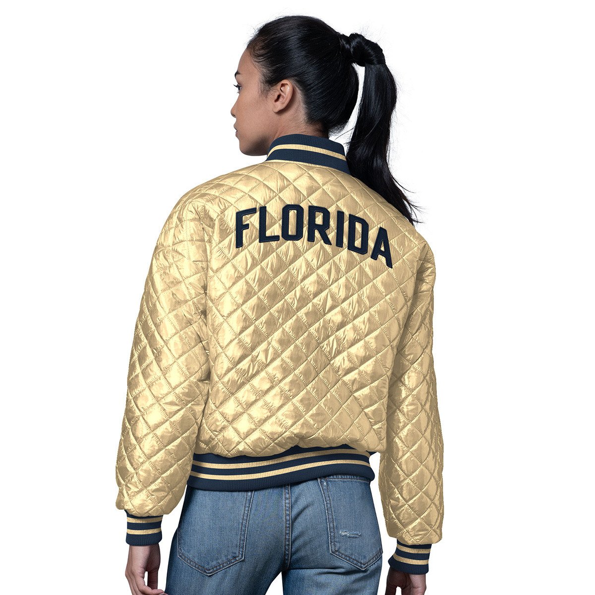 Florida Panthers Women's Blowout Metallic Gold Varsity Jacket