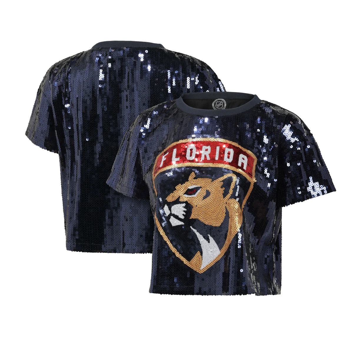 Florida Panthers Women's Navy Crop Sequin Shirt