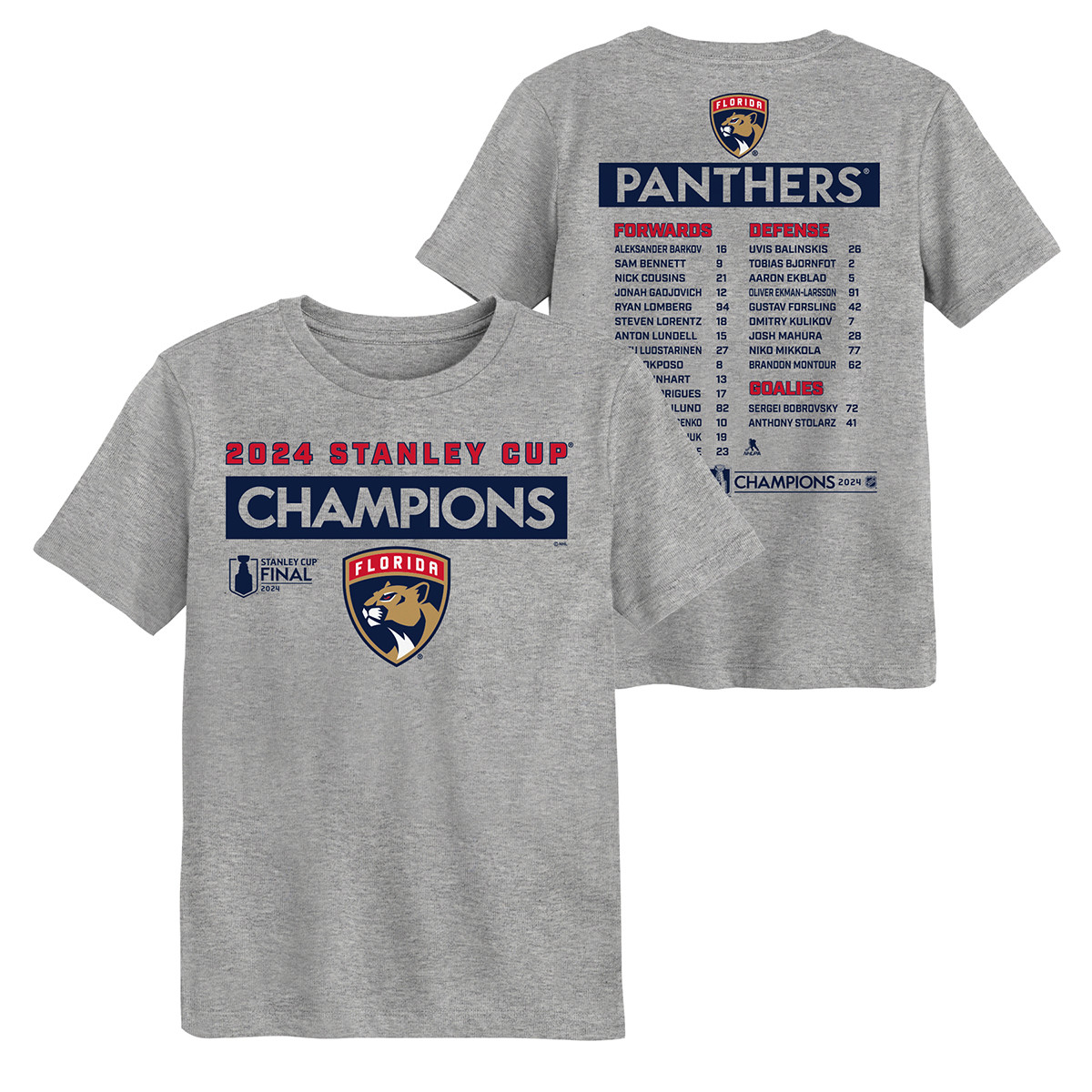 Florida Panthers Youth 2024 Stanley Cup Champions Roster T-Shirt