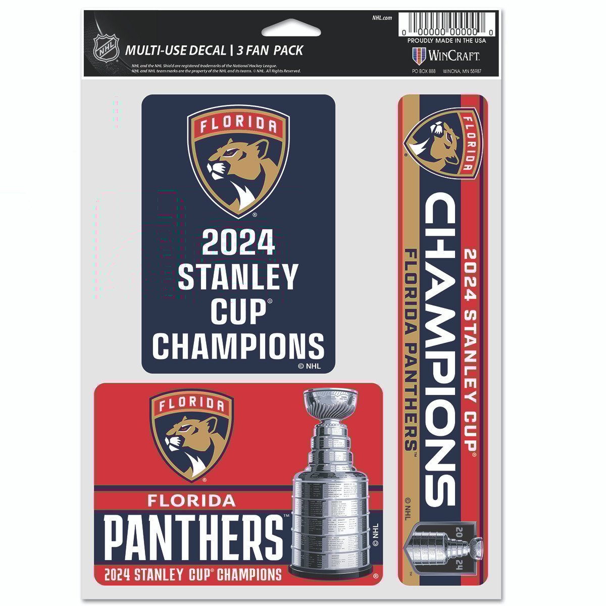Florida Panthers 2024 Stanley Cup Champions 3-Pack Decals
