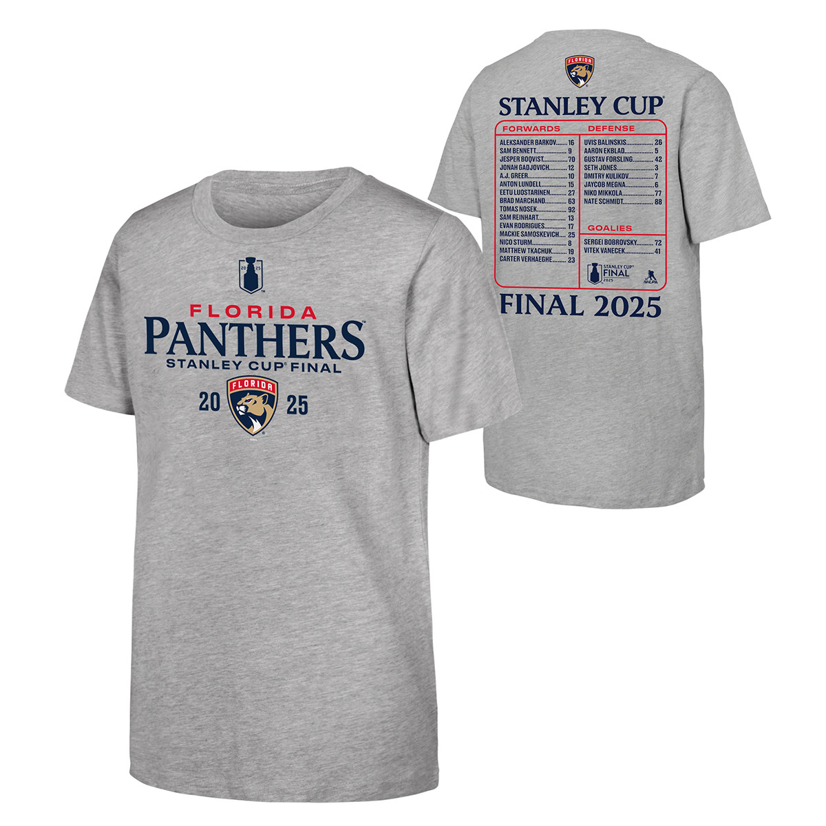 Florida Panthers Youth 2025 Stanley Cup Final Roster T-Shirt
