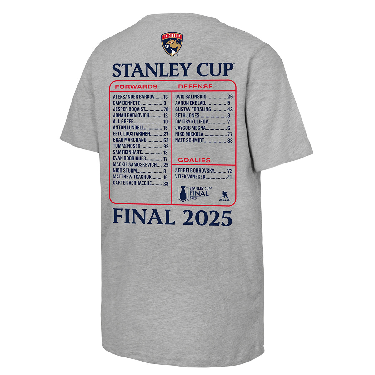 Florida Panthers Youth 2025 Stanley Cup Final Roster T-Shirt
