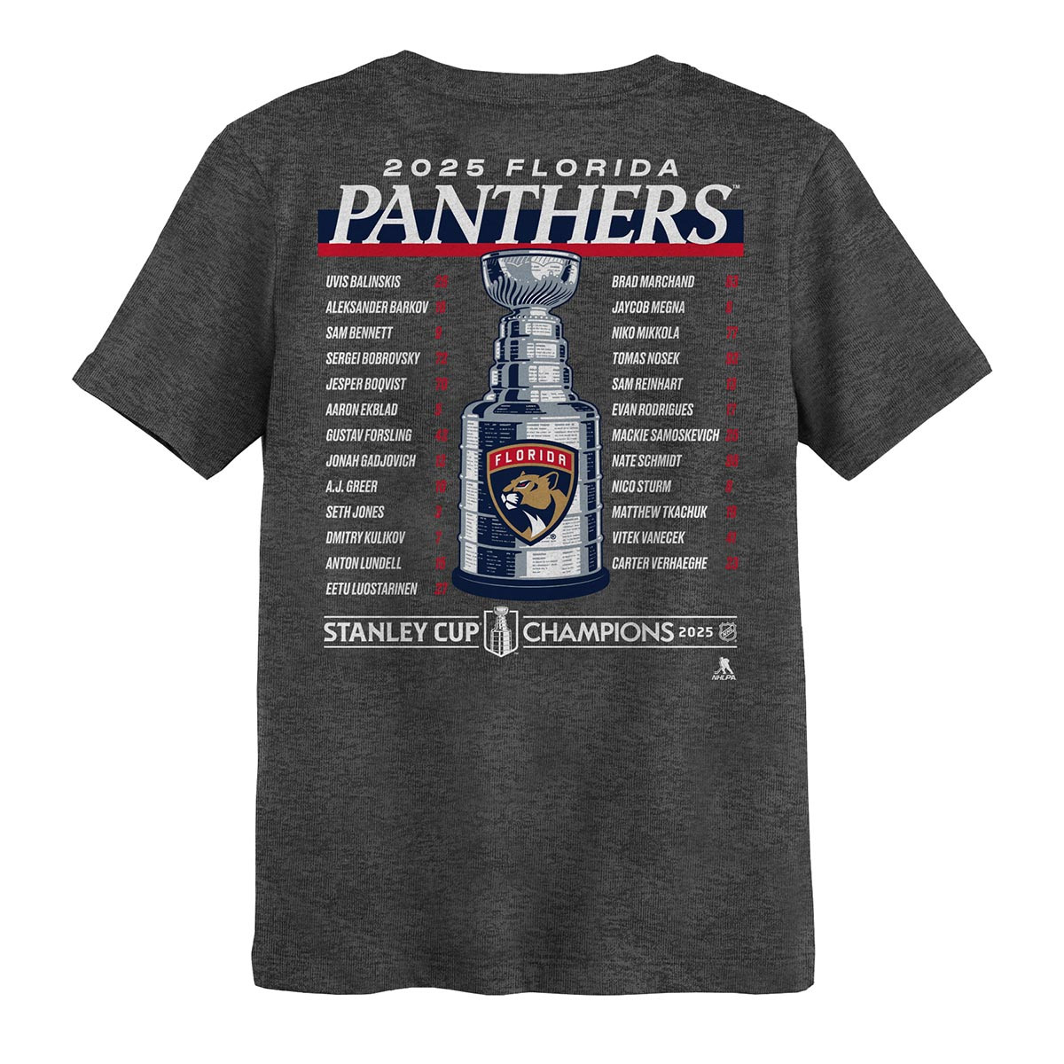 Florida Panthers Juvenile 2025 Stanley Cup Champions Roster T-Shirt