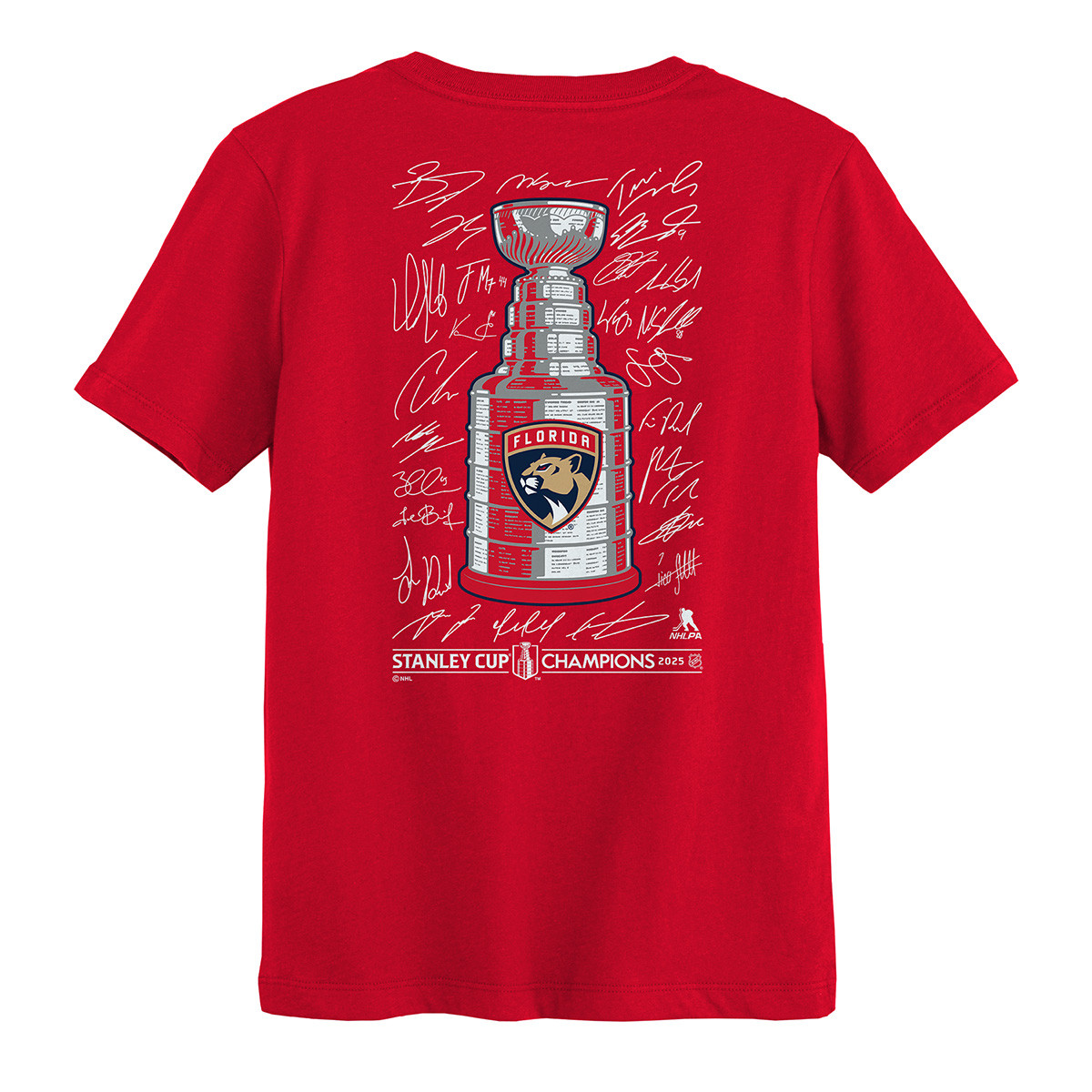 Florida Panthers Juvenile 2025 Stanley Cup Champions Signature Roster T-Shirt