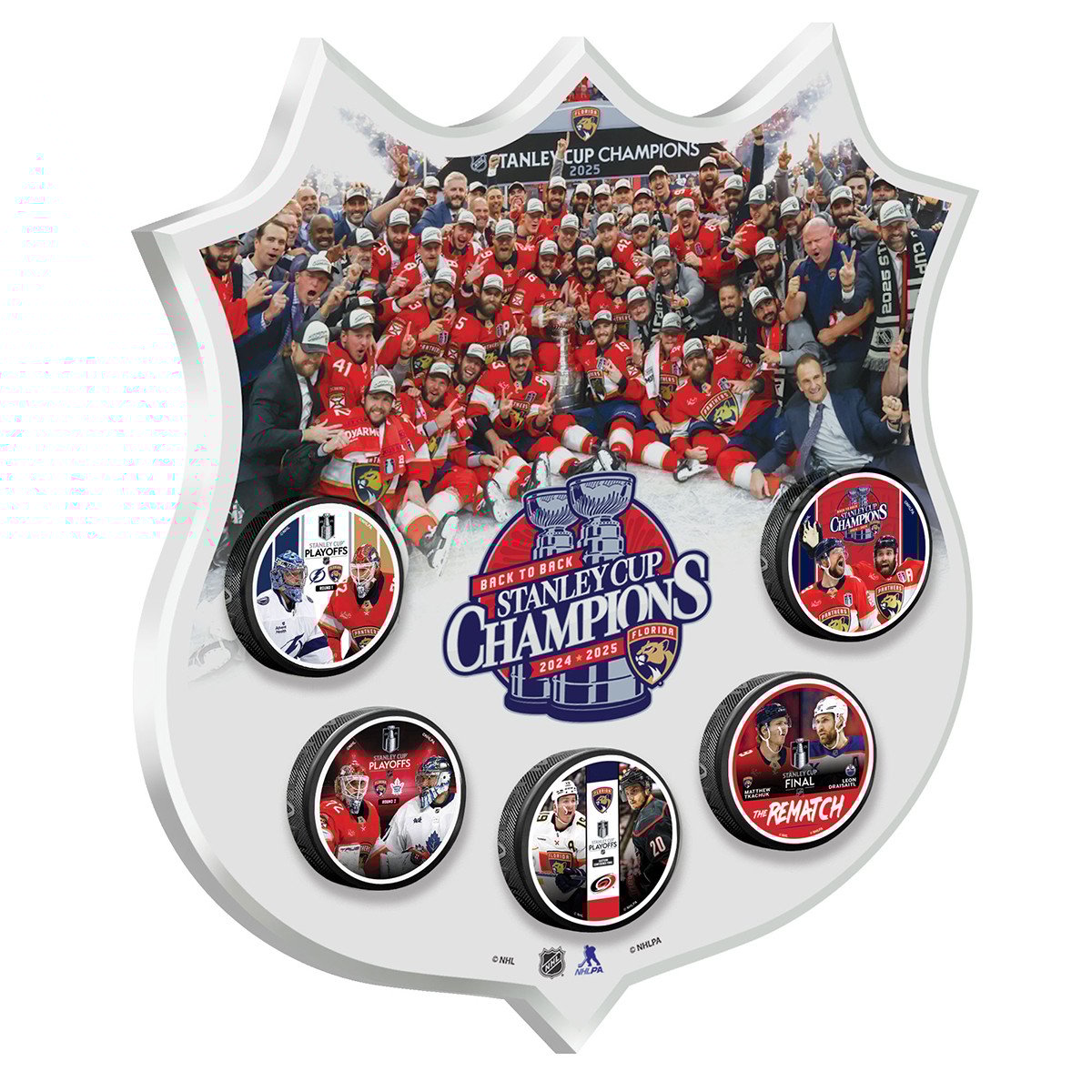 Florida Panthers 2024-2025 Back-to-Back Stanley Cup Champions Puck Display Wall Shield