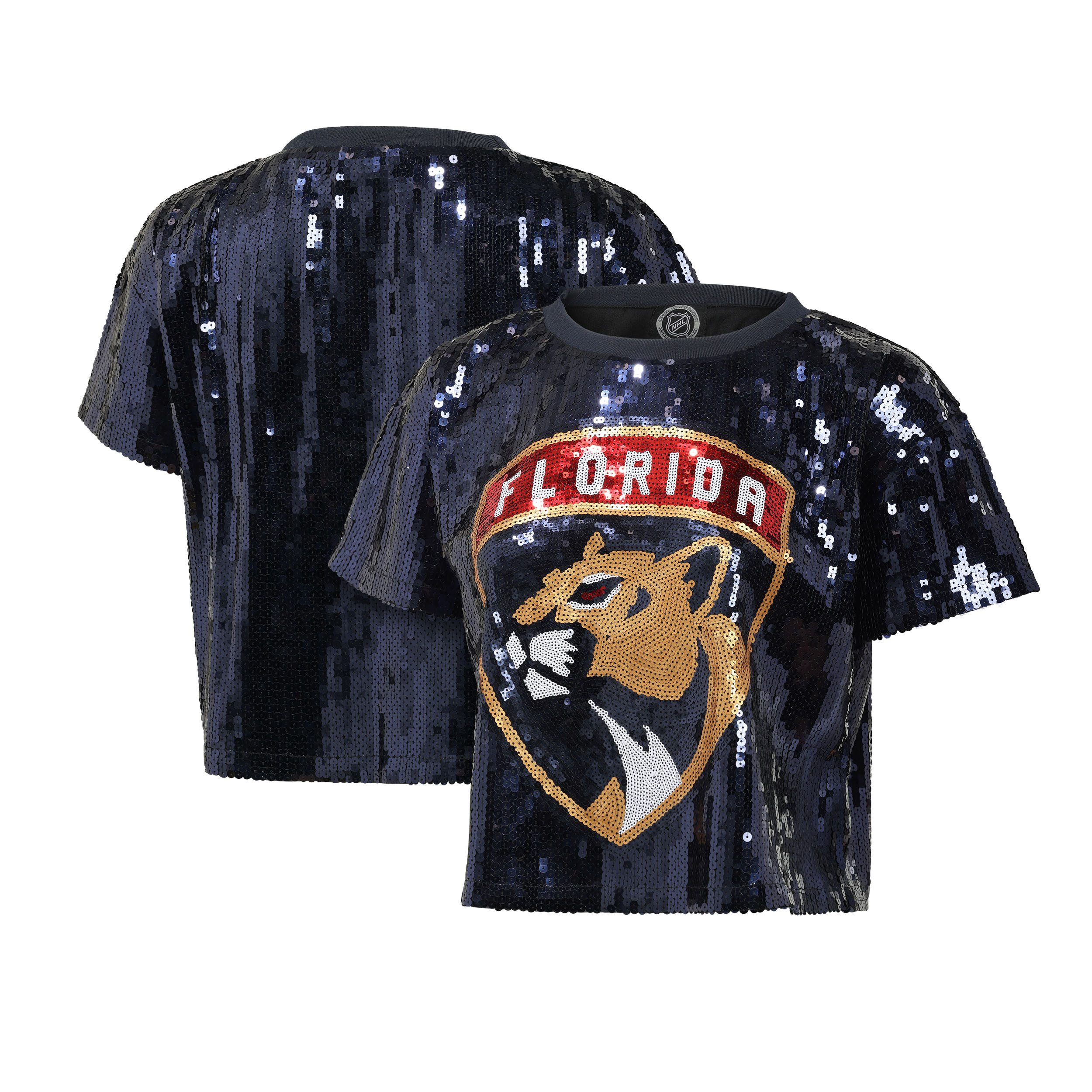 Florida Panthers Women's Navy Crop Sequin Shirt