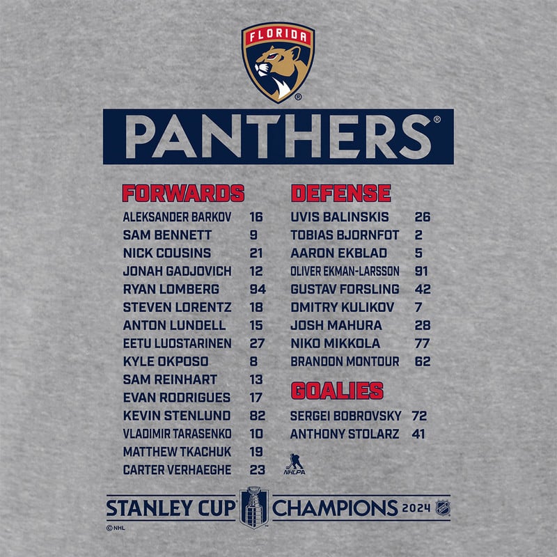Florida Panthers 2024 Stanley Cup Champions Roster T-Shirt
