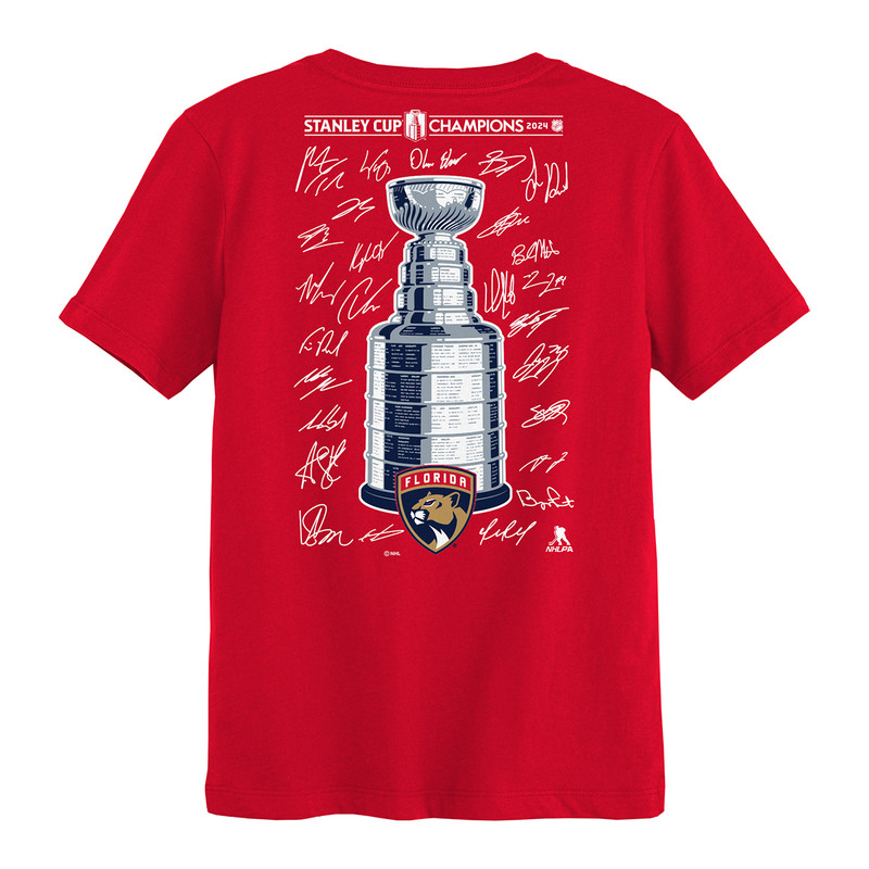 Florida Panthers Juvenile 2024 Stanley Cup Champions Signature Roster T-Shirt