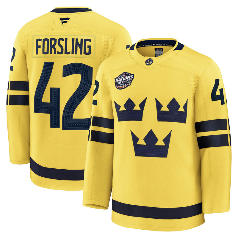 NHL 4 Nations Sweden #42 Gustav Forsling Premium Jersey