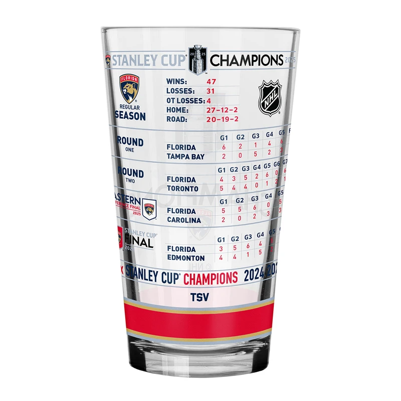 Florida Panthers 2025 Stanley Cup Champions Stats Pint Glass