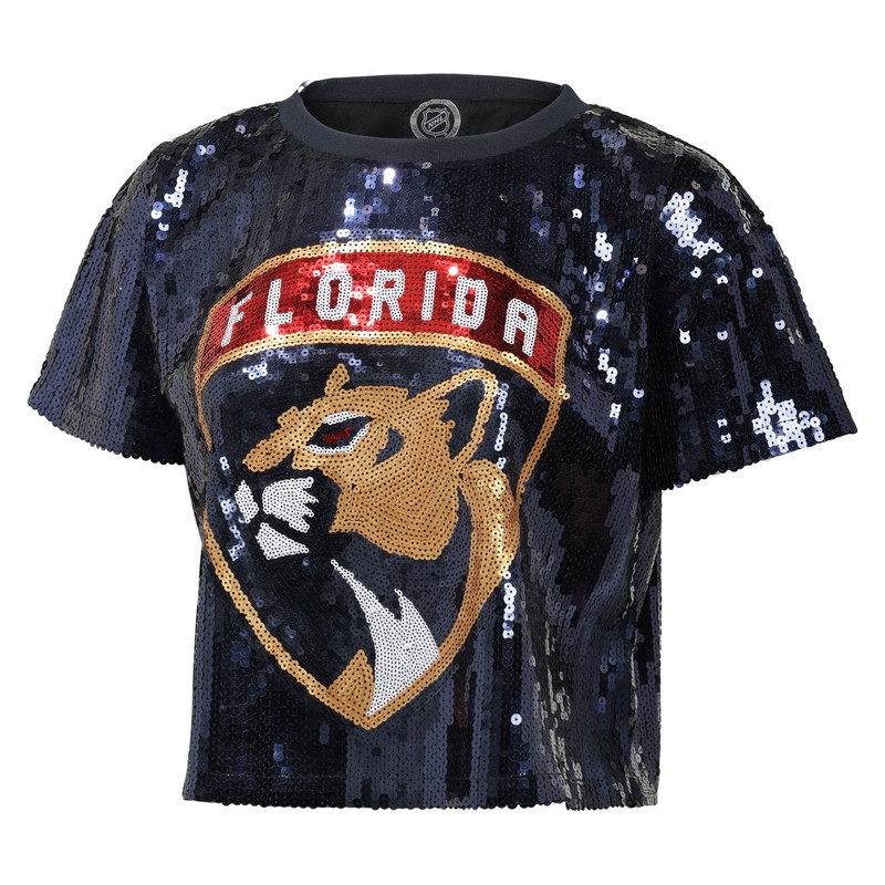 Florida Panthers Women's Navy Crop Sequin Shirt