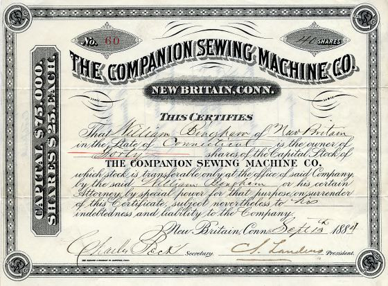 Companion Sewing Machine Co. New Britain, Connecticut 1884