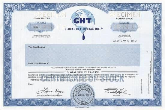 Global Health Trax Inc. Nevada Collect Stocks and