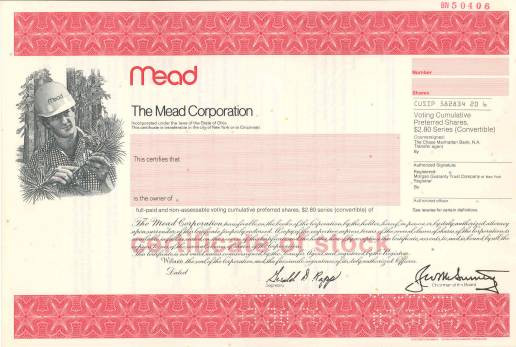 Mead Corporation Collect Stocks and Bonds Old Stock Certificates for Sale