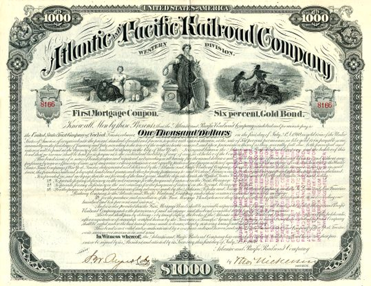 Atlantic and Pacific Railroad Company (Western Division) Gold Bond - New  York 1880 - Scripophily.com | Collect Stocks and Bonds | Old Stock  Certificates for Sale | Old Stock Research | RM Smythe |