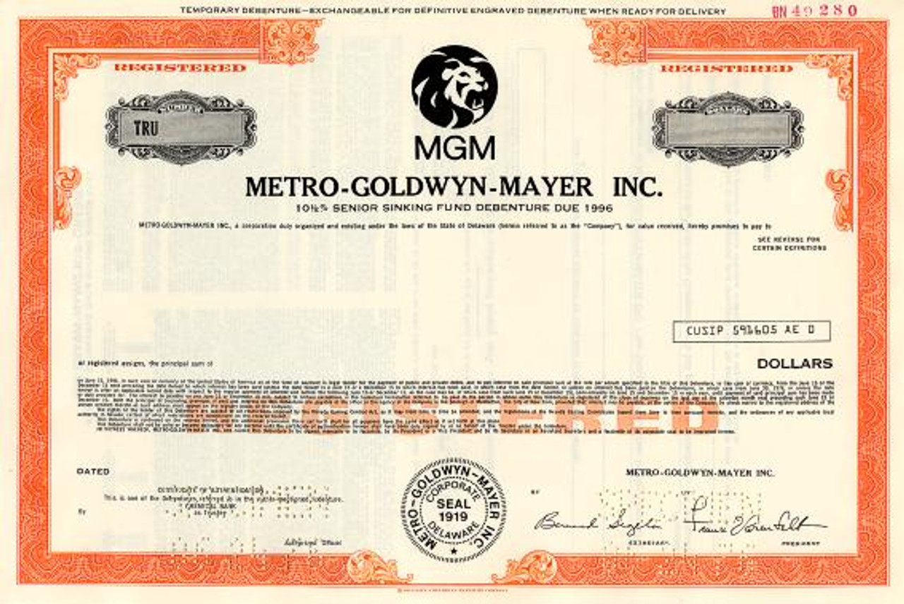 MGM Metro-Goldwyn-Mayer Inc. - Delaware 1976 - Scripophily