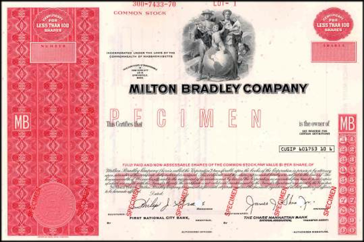 Milton Bradley Company Collect Stocks and Bonds