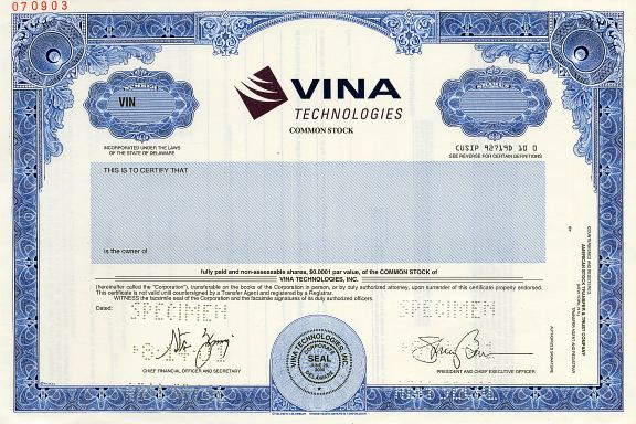 Vina Technologies Delaware Collect Stocks and