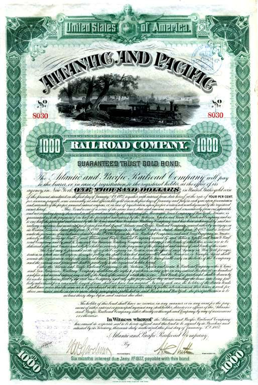 Atlantic & Pacific Railroad Co.1880 Free Shipping 