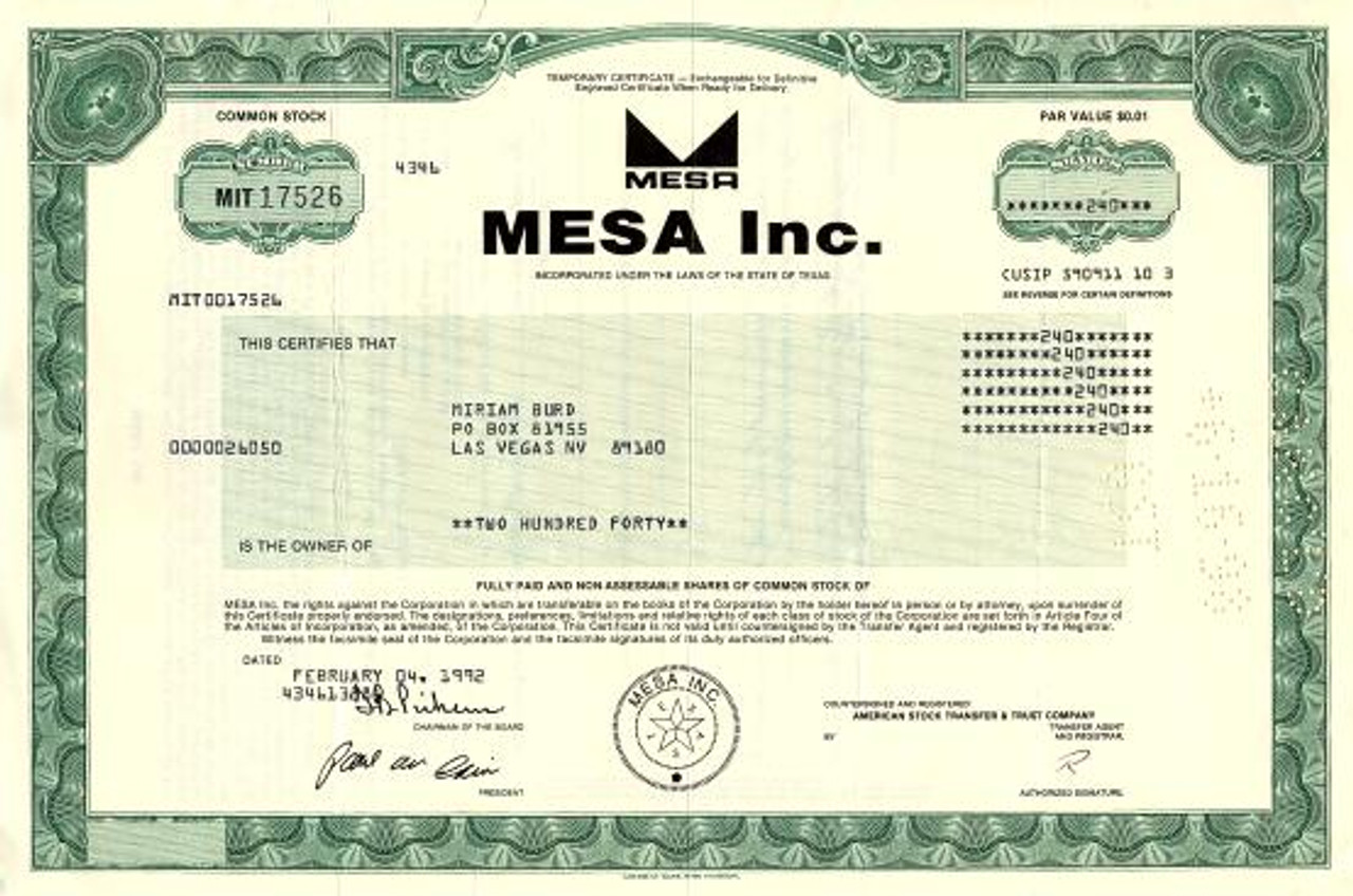 Texas Stock Certificate  Goes 265 Stock Certificate