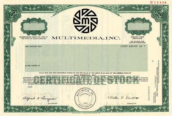Multimedia, Inc. Delaware Collect Stocks and Bonds Old Stock