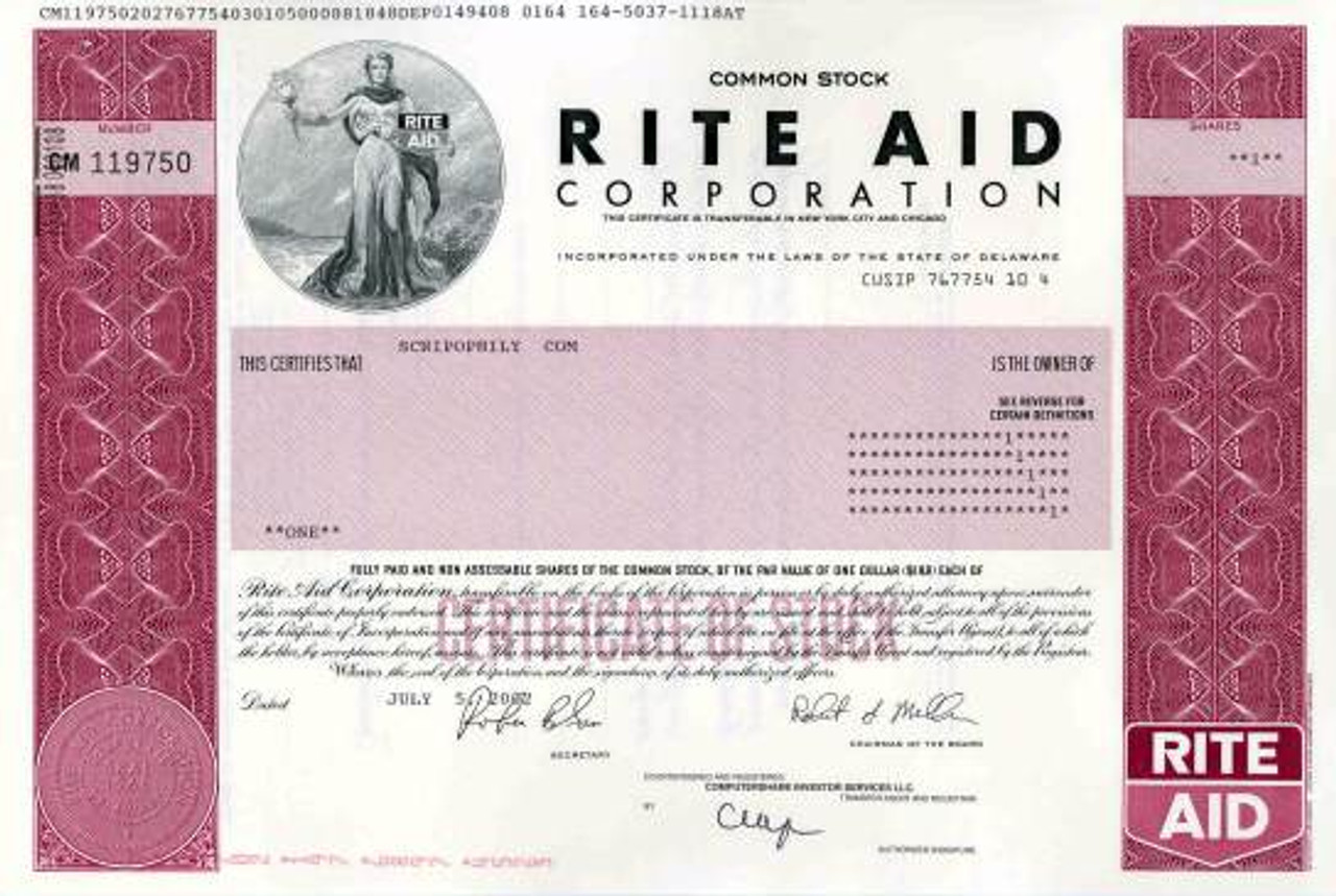 Rite Aid Corporation Collect Stocks and Bonds Old