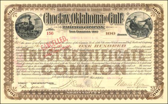 Choctaw, Oklahoma and Gulf Railroad Company 1899 Men with bales of