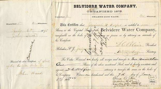 Belvidere Water Company signed by DeWitt Clinton Blair New Jersey