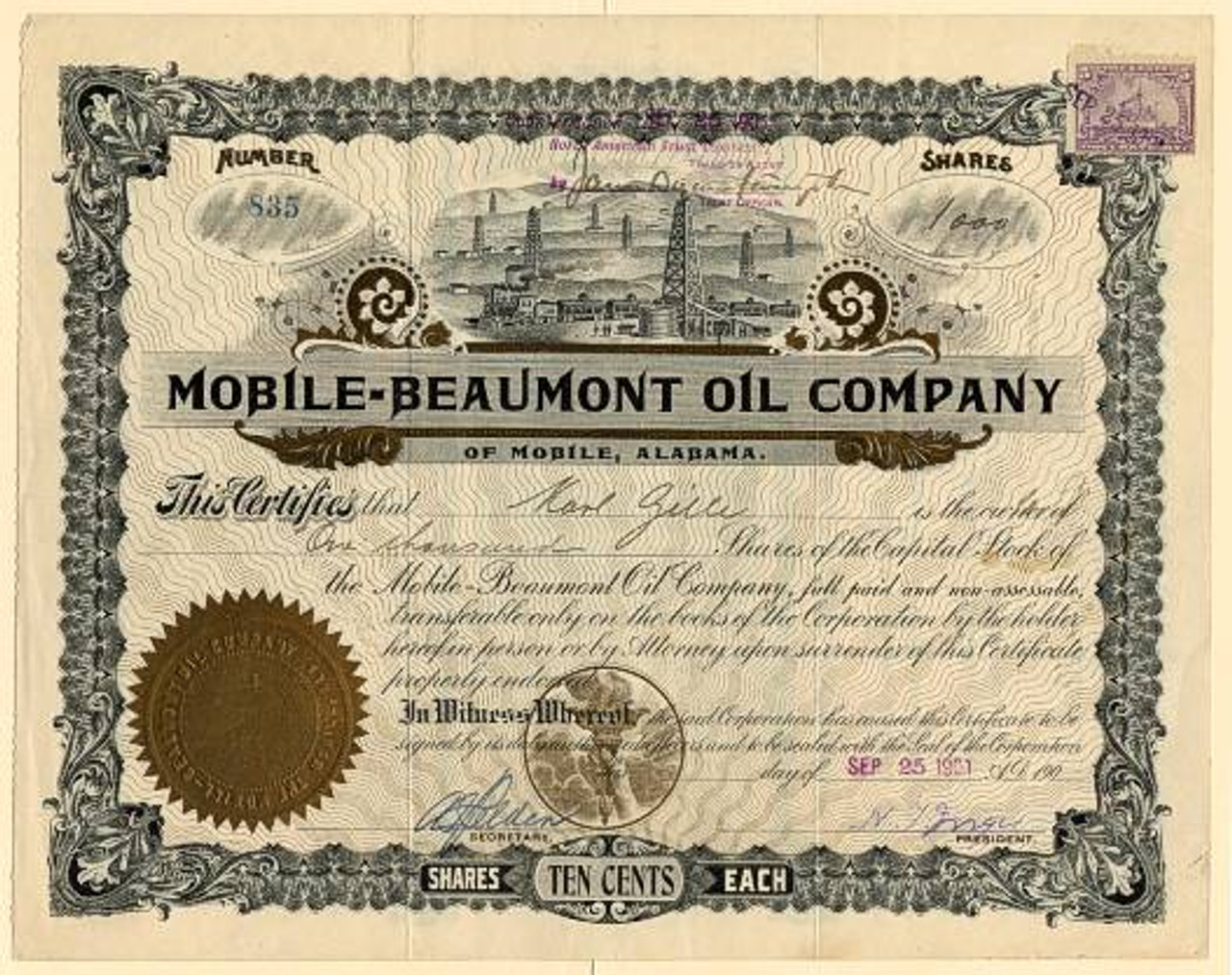 Mobile Beaumont Oil Company Mobile Alabama 1901 Scripophily