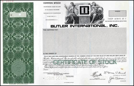 Butler International, Inc. - Scripophily.com | Collect Stocks and Bonds ...