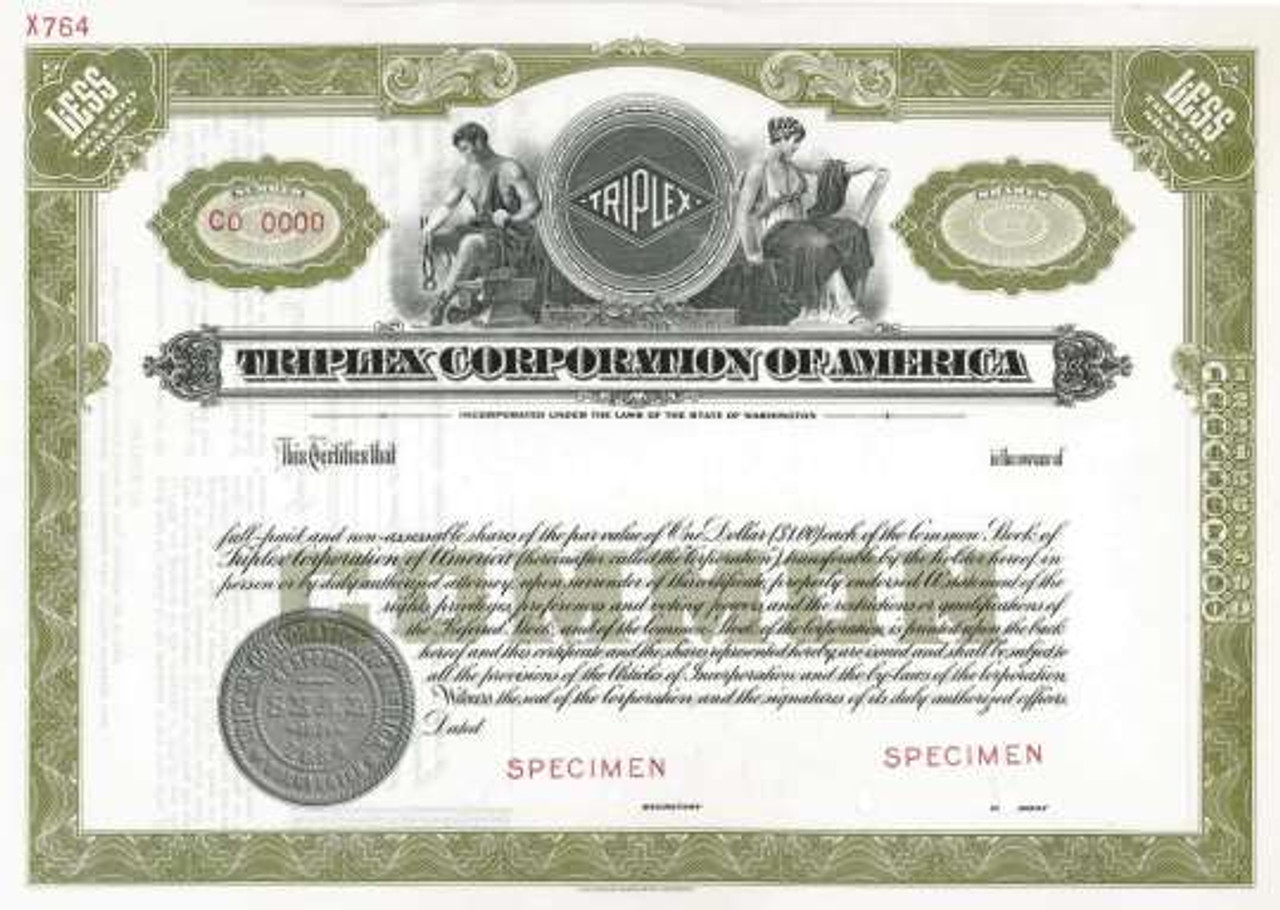 Tiffany & Co., 1970s Specimen Stock Certificate