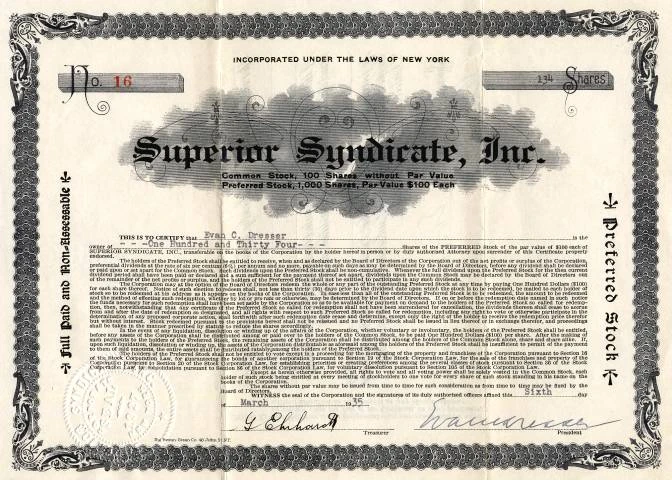 Stock Syndicate Superior Syndicate, Inc. - New York 1935 - Scripophily.com | Collect ...