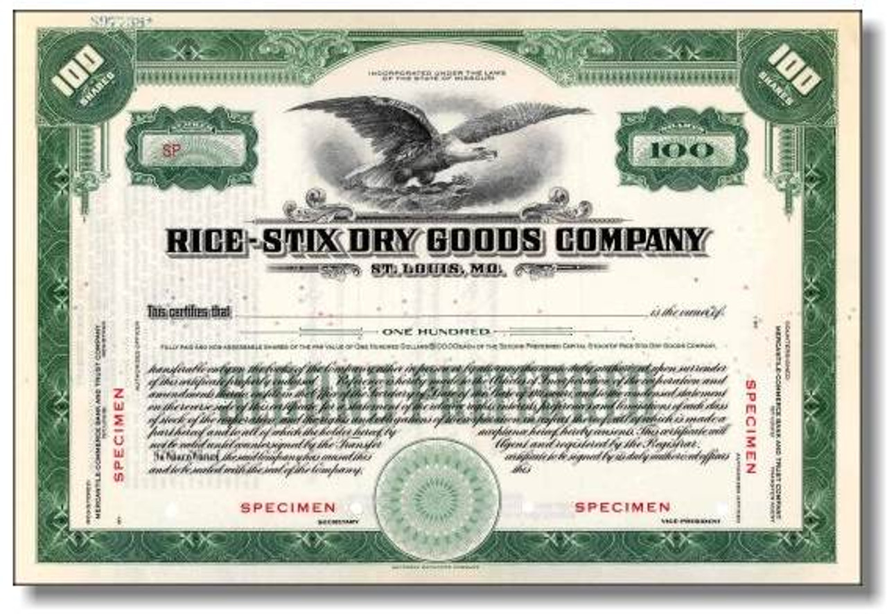 Rice - Stix Dry Goods Company 1920's - Scripophily.com